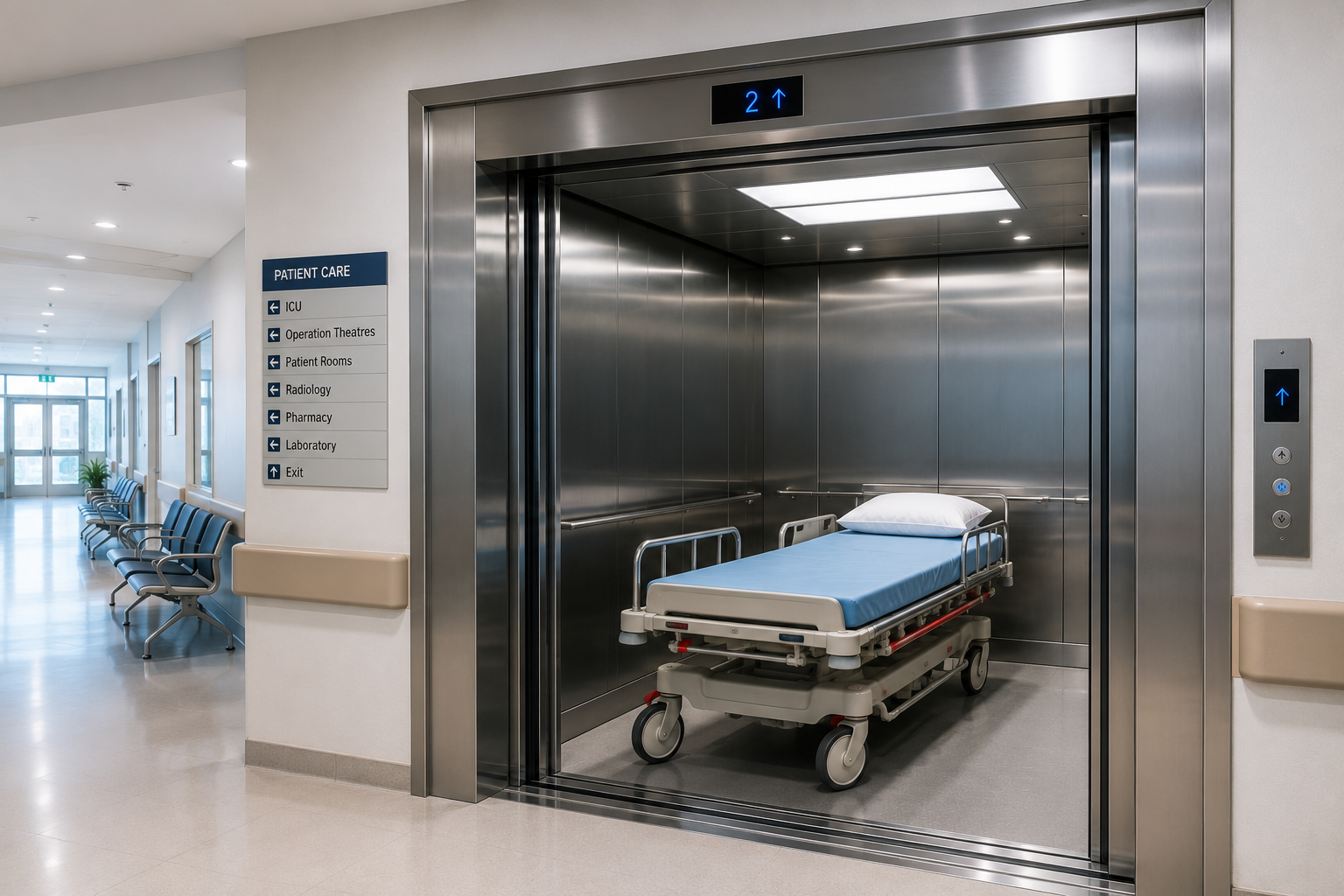 Hospital stretcher lift with stainless interior